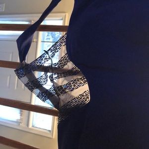 Blue prom dress with cups and side sequins mesh